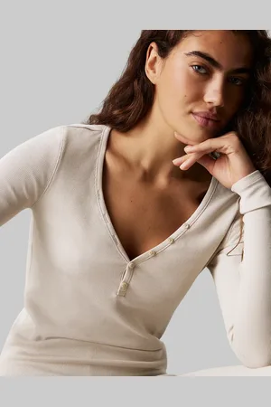Calvin Klein Modern Rib lounge henley button top and legging set in beige