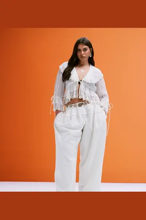 ASOS Curve super oversized laundered pants with seam detail in washed white