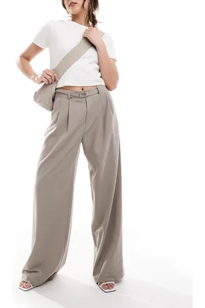 Stradivarius Belted tailored wide leg pants in beige