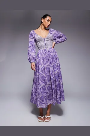 River Island Longsleeve V neck printed maxi dress in