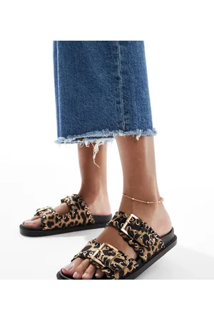 SEQWL SEQWL Kidman Wide Fit sandals with studded buckle straps in leopard