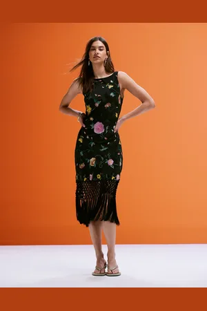 ASOS All over embroidered cowl back mini dress with fringed hem in