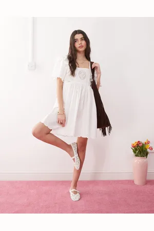 Reclaimed Babydoll smock dress with embroidery in