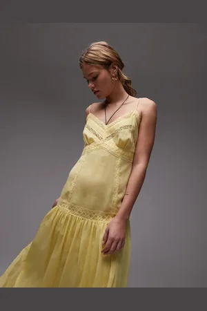 Topshop Lace insert chiffon midi dress in