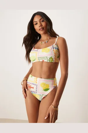 ASOS Olive high leg high waist bikini bottoms in tile print