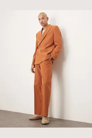 ASOS Straight suit pants in rust crinkle texture