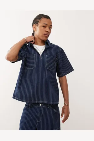 Reclaimed Denim boxy shirt with zip detail in pinstripes - part of a set