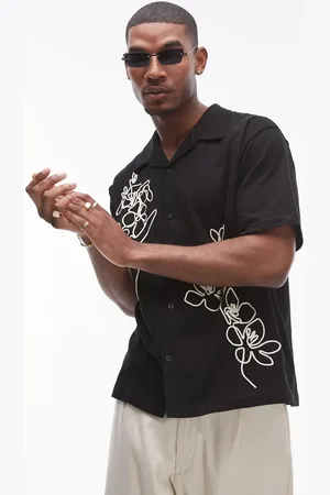Topman Oversized fit button up jersey shirt with embroidery in