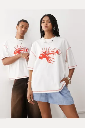 COLLUSION Unisex printed t-shirt with seam detail and fish print