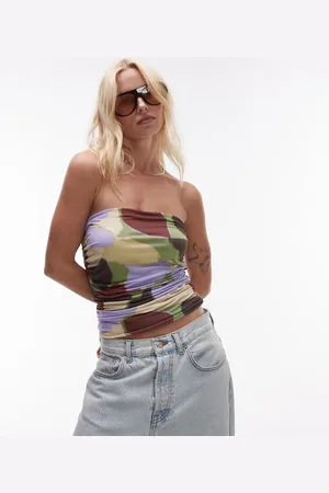 Topshop Microfiber abstract print bandeau top in