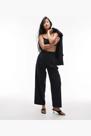 ASOS Wide leg pleated pants in navy pinstripe