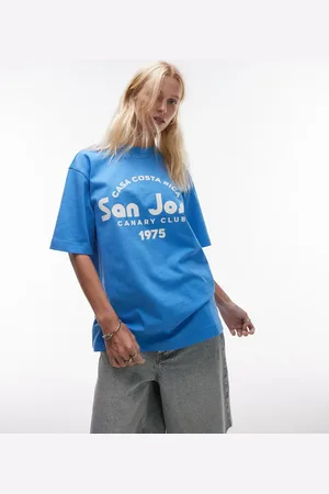 Topshop Jersey San Jose graphic oversized t-shirt in cobalt