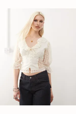 Reclaimed Western top with lace in ivory