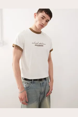 Reclaimed Cropped boxy ringer t-shirt with branded graphic in