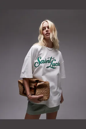 Topshop Graphic Saint Lucia premium oversized tee in ecru