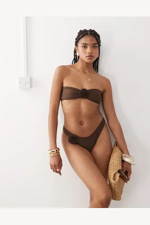 Miss Selfridge Corsage bandeau bikini top in chocolate