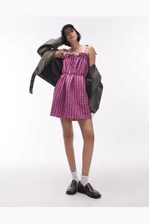 Topshop Textured mini chuck on strappy dress in plaid