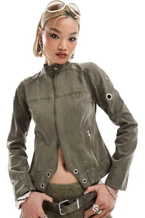 COLLUSION Festival moto jacket with eyelets in oil wash - part of a set