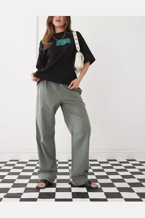 Monki Linen mix pants in khaki