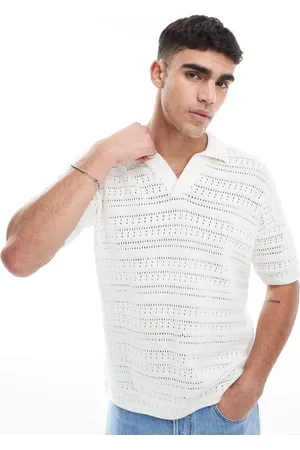 Only & Sons Dropped shoulders open knit split neck polo shirt in