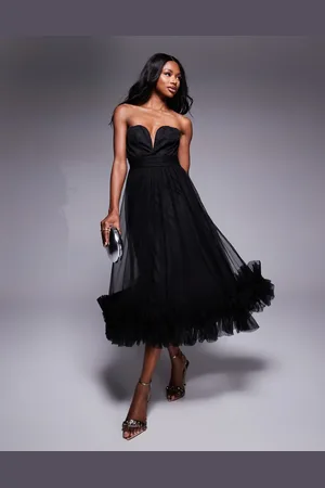 Lace & Beads Corset tulle ruffle hem midaxi dress in