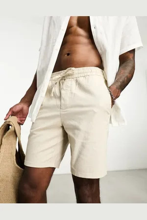 Only & Sons Linen mix tie waist shorts in beige