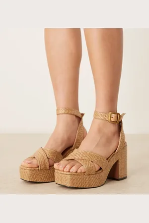 ASOS Henley platform mid heeled sandals in natural raffia