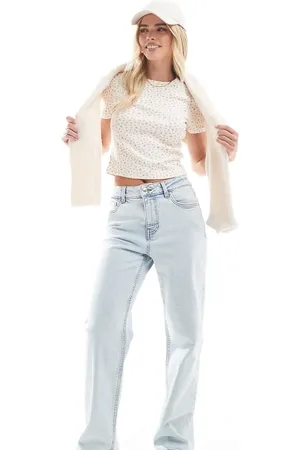 Miss Selfridge Heart pocket straight leg jeans in ice bleach wash