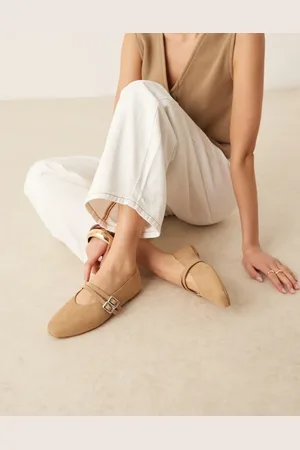 ASOS Lavender double-strap maryjane ballet flats in taupe weave suedette