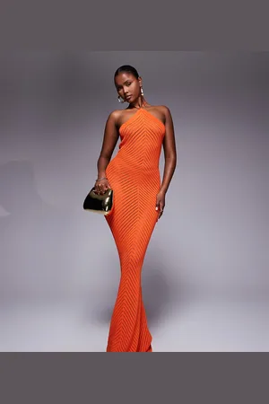Murci Exclusive knit halterneck open back maxi dress in