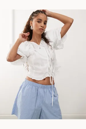 Reclaimed Western cowgirl top with puff sleeve and tie front in