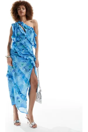 Annorlunda Ruffle asymmetric midaxi dress in