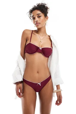 Miss Selfridge V front bottoms with picot trim in burgundy