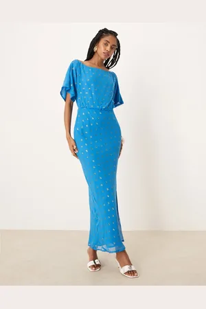 Never Fully Dressed Emma metallic plissé maxi dress in