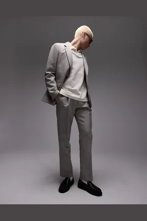 Topman Straight textured suit pants in stone