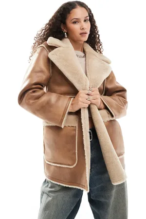Urban Code Faux shearling car coat in tan