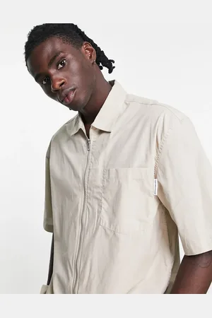 Topman Zip through oversized shirt in stone