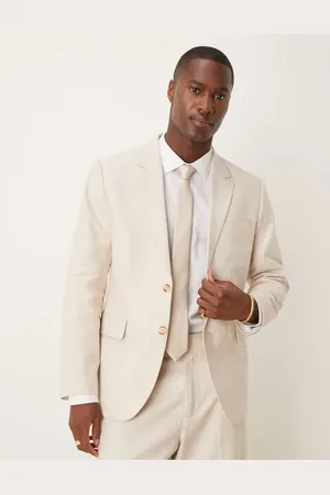 Abercrombie & Fitch Classic single breasted linen suit blazer in cream - part of a set