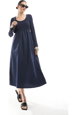 Threadbare Long sleeve jersey poplin mix midi dress in
