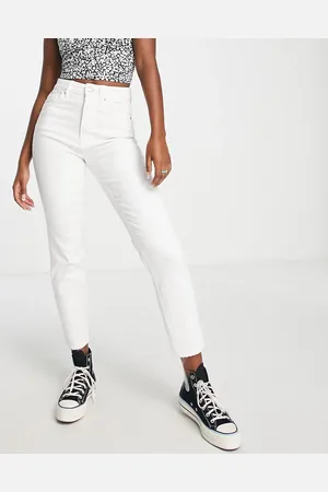 Stradivarius Cotton slim mom jean with stretch in - CREAM