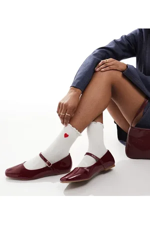 SEQWL SEQWL Iris Wide Fit ballet shoes in faux leather burgundy