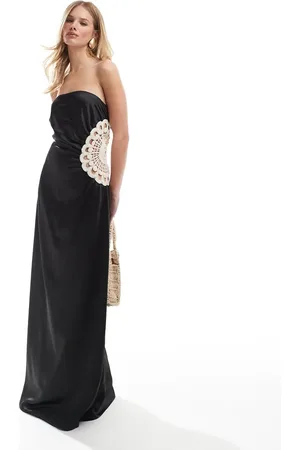 4th & Reckless Satin bandeau crochet insert maxi dress in