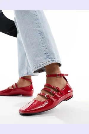 Public Desire Sherry strappy mary jane ballet flats in cherry patent