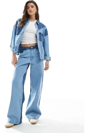 Pieces® Wide leg western detail jeans in light wash - part of a set
