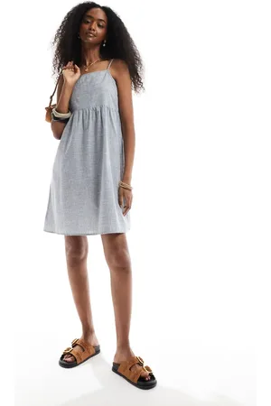 Pieces® Shirred floaty cami mini dress in stripes