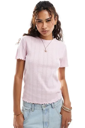 Pieces® Pointelle t-shirt with baby lock detail in roseate