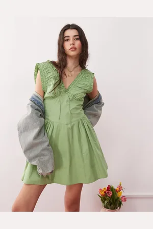 Reclaimed Sundress with ruched detailing in green