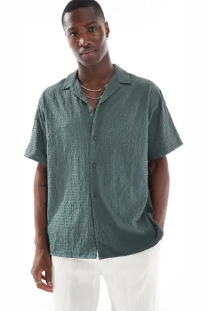 JACK & JONES Camp collar seersucker short sleeve shirt in