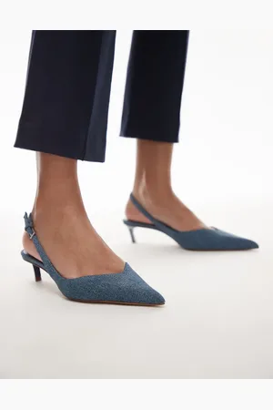 MANGO Denim slingback kitten heels in