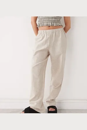 Monki Linen mix pants in beige exclusive to ASOS